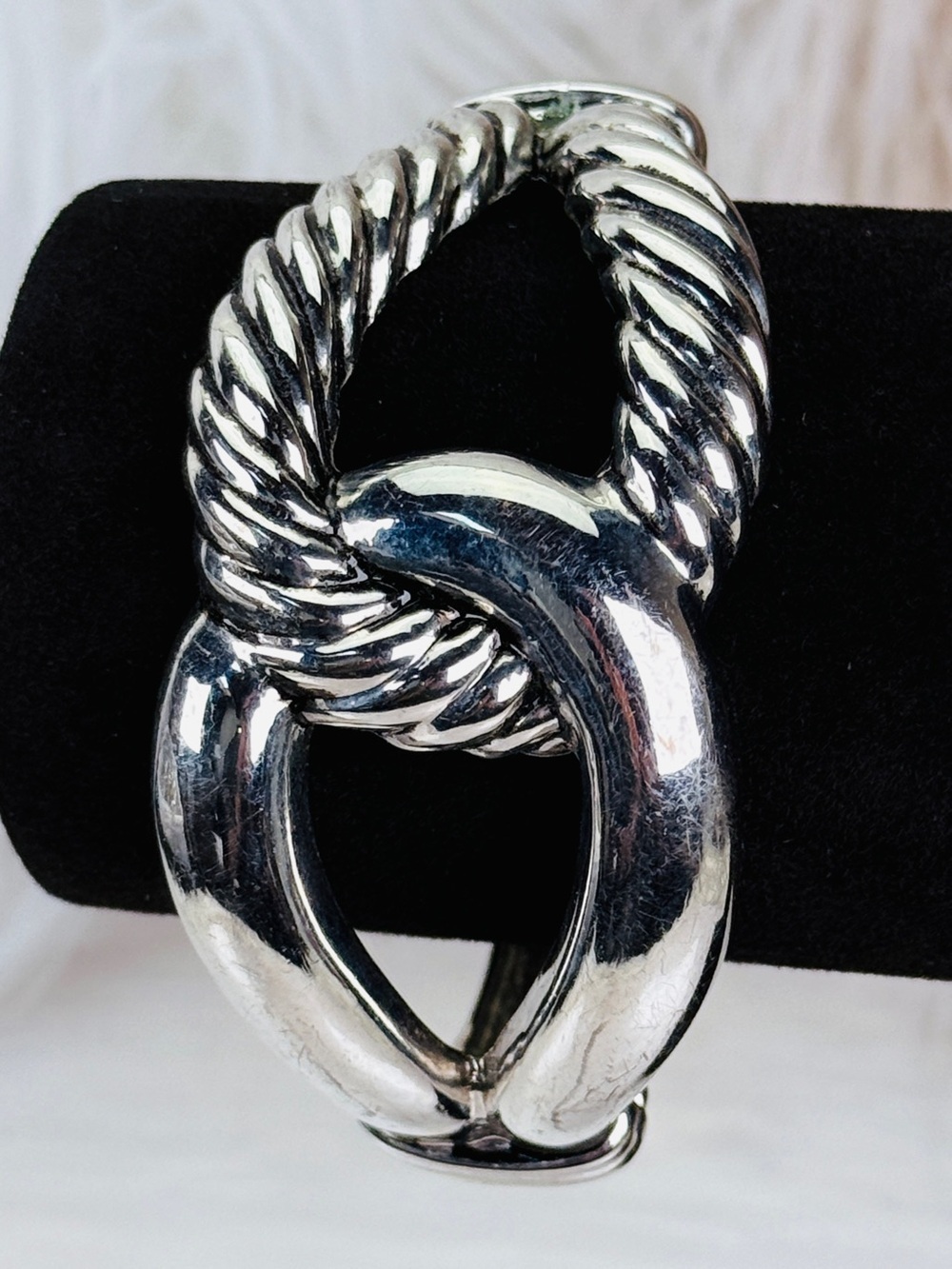 Large vintage, aged Silvertone wide bracelet